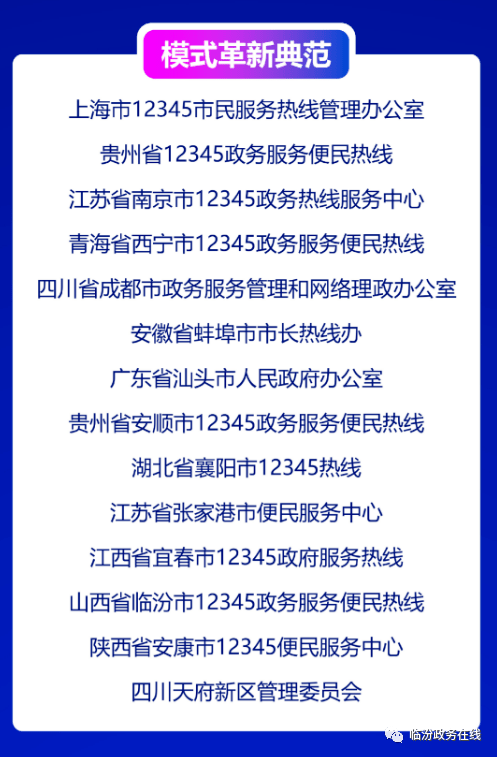 临汾市12345政务服务便民热线被评为模式革新典范单位