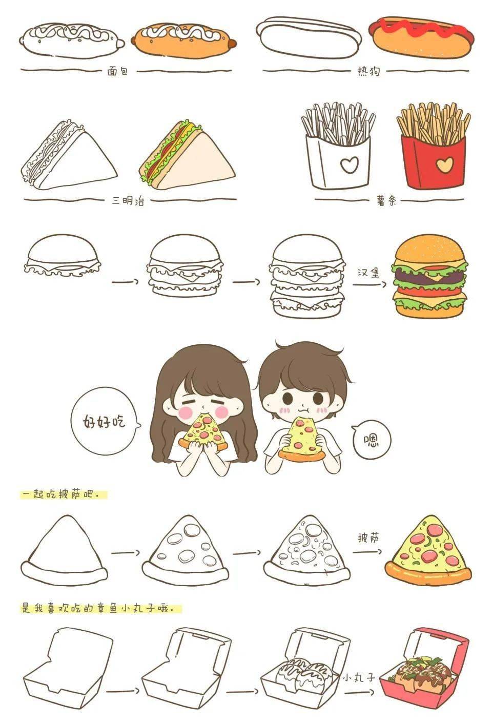 Q萌简笔画 食物 人物图片