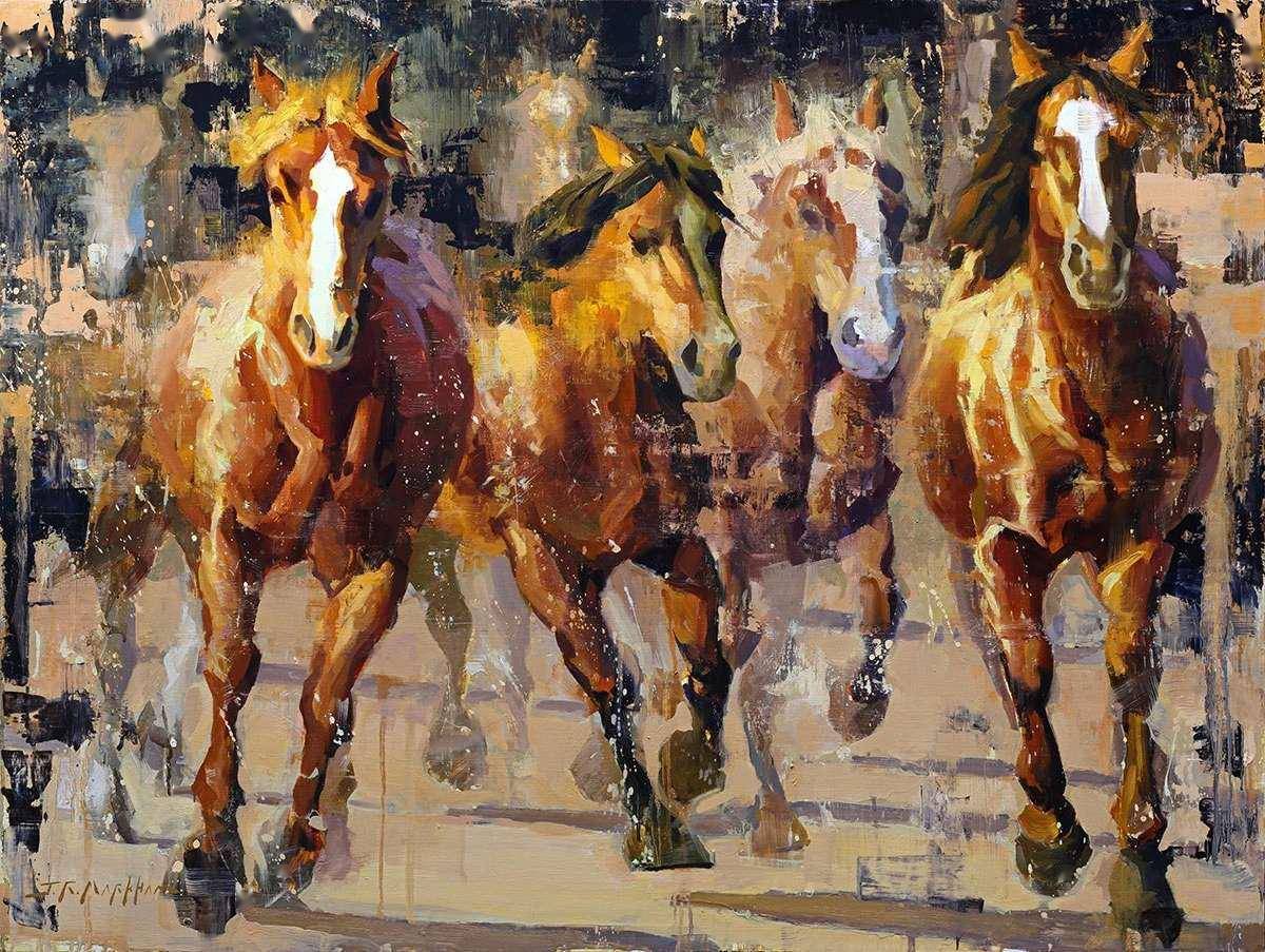 他笔下动物笔触粗犷有序色彩生动感人