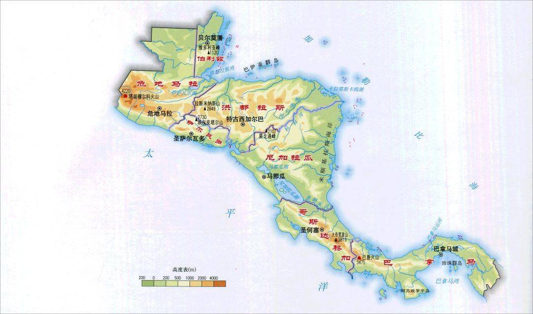 高清丨北美洲各国地形图