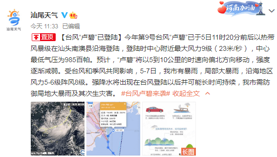 刚刚,台风"卢碧"登陆!