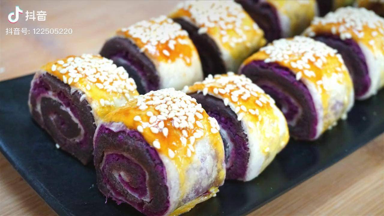 春节糕点不用买了教你做快速做紫薯卷层层起酥待客倍有面