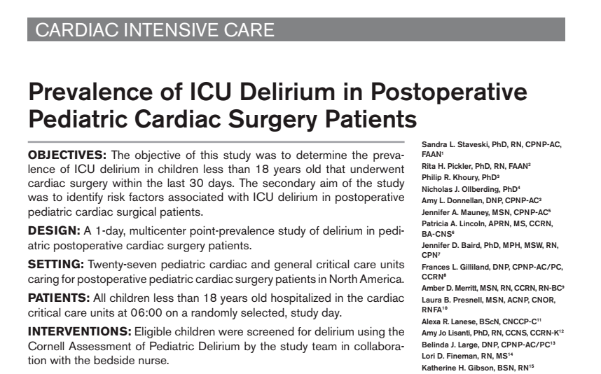 prevalence of icu delirium in postoperative pediatric cardiac