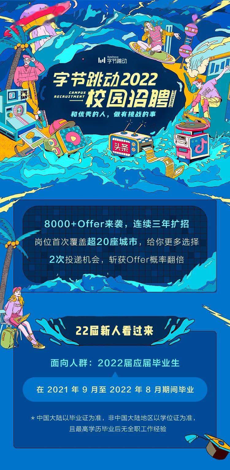 字節跳動 2022 校園招聘正式啟動,8000 offer來襲!