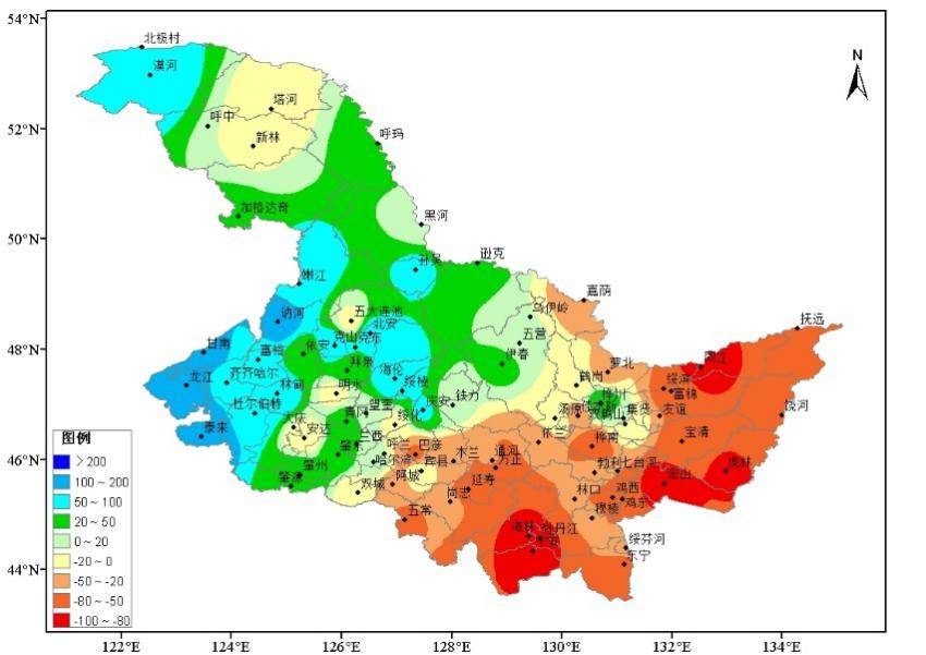 相比,大兴安岭,黑河大部,伊春大部,齐齐哈尔,大庆大部,绥化个别市县