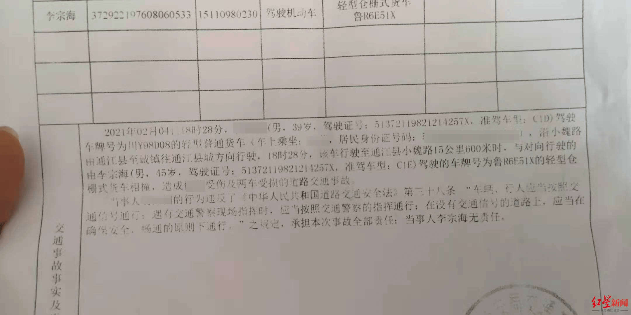 车祸责任认定书图片