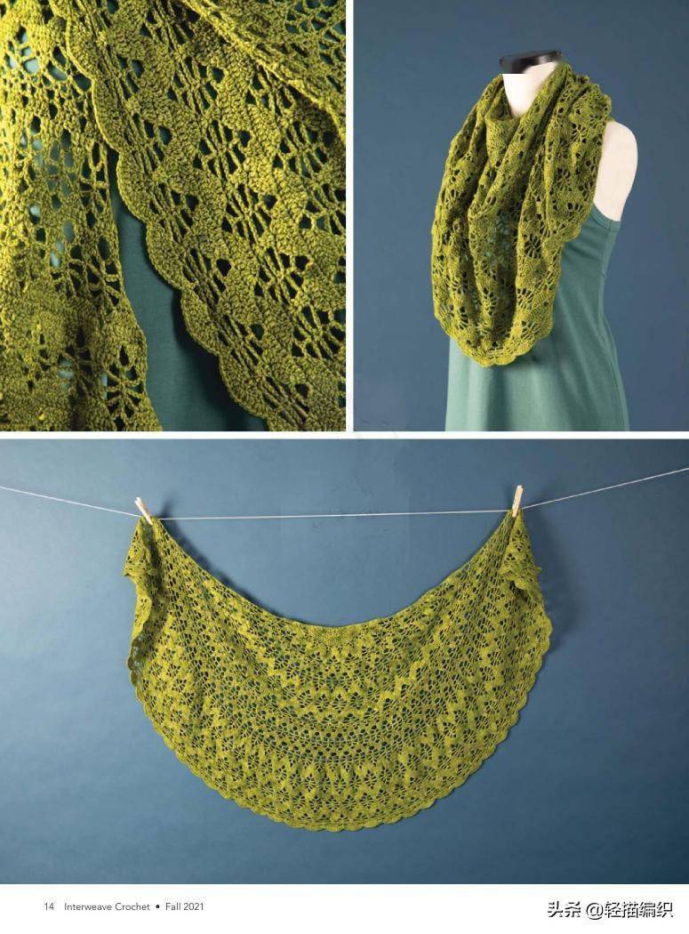 绿色扇形披肩,色彩鲜亮,花样精美,漂亮百搭,三角披肩也大方