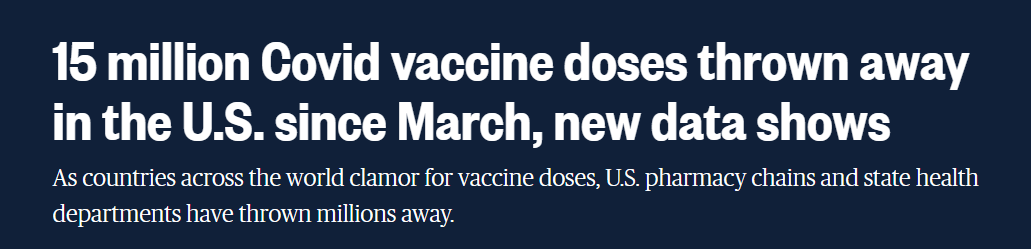 疫苗|美国半年内浪费1510万剂新冠疫苗，卫生专家：可悲