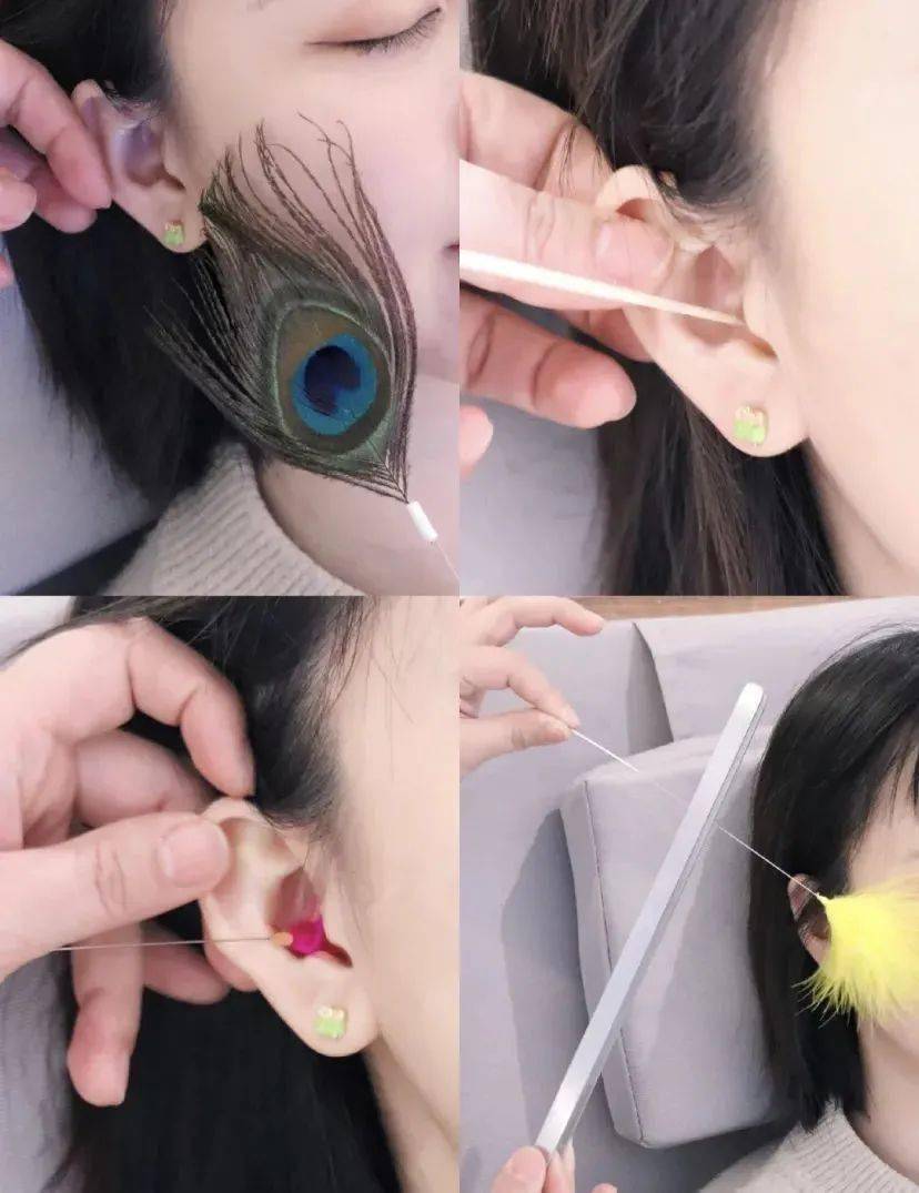 第一次采耳肯定难免会紧张技师会使用孔雀羽毛轻柔的扫动让你放松下来