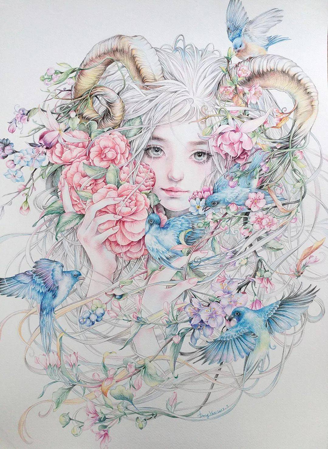 仙气逼人的彩铅插画,令人心醉,谁不喜欢呀!_唯美