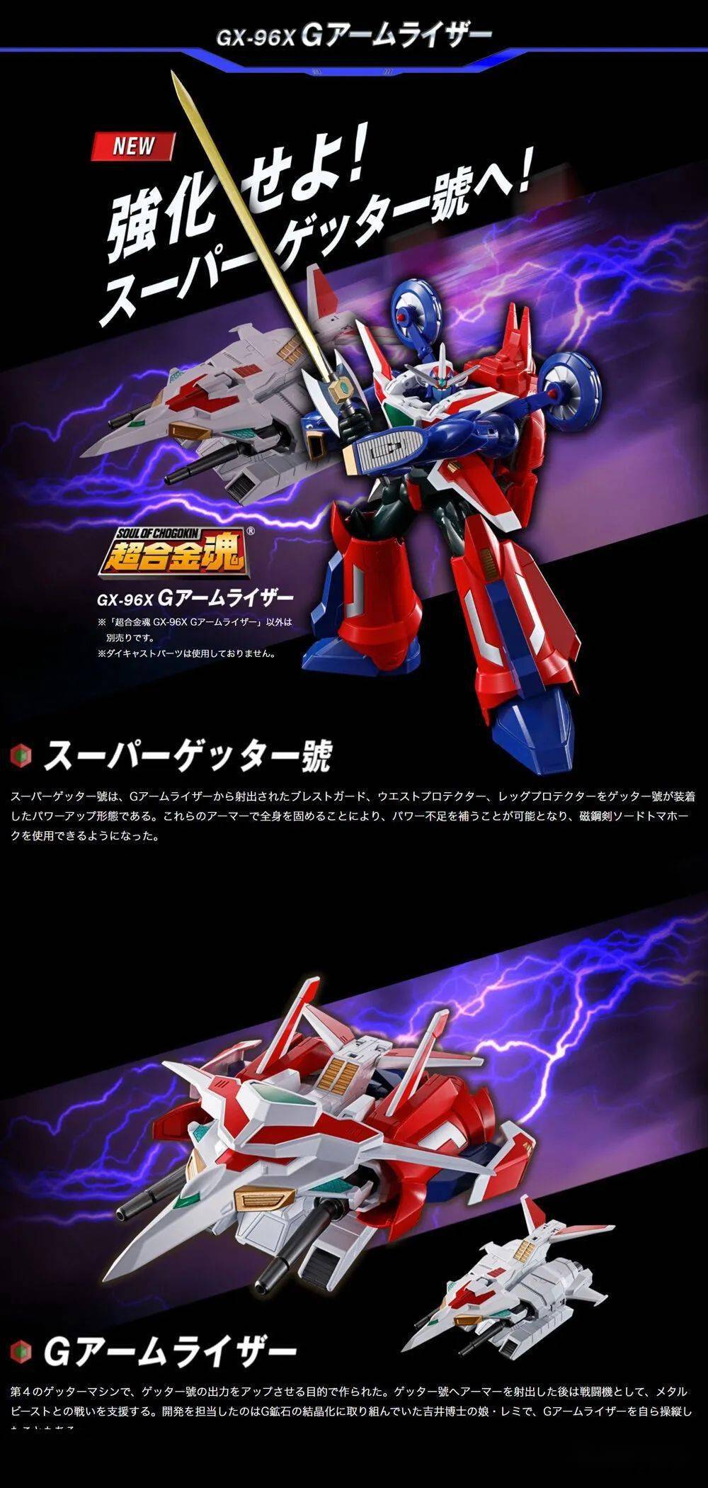 【成品】万代:新品 超合金魂 gx-96x 盖塔号强化支援战机 官图