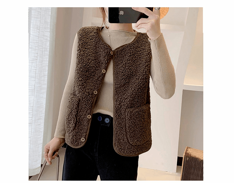 口袋 35元！抢购班菱羊羔绒马甲外搭背心外套