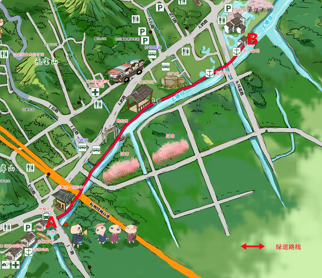 上塘河绿道手绘地图