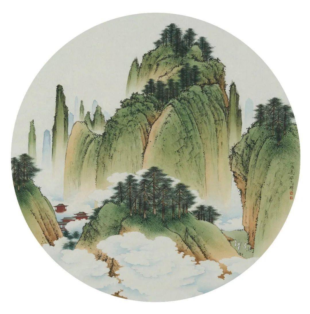 欣赏刘志明工笔重彩山水扇面12图清新俊逸华丽典雅