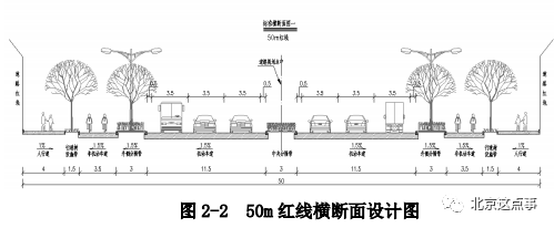40 米,道路为三幅路形式,横断面为:4m(人行 道含树池) 3