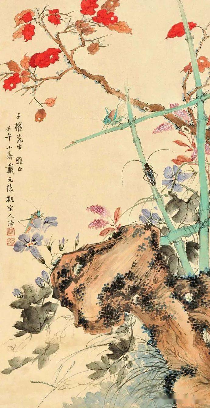 酒仙戴元俊花鸟画作品赏析