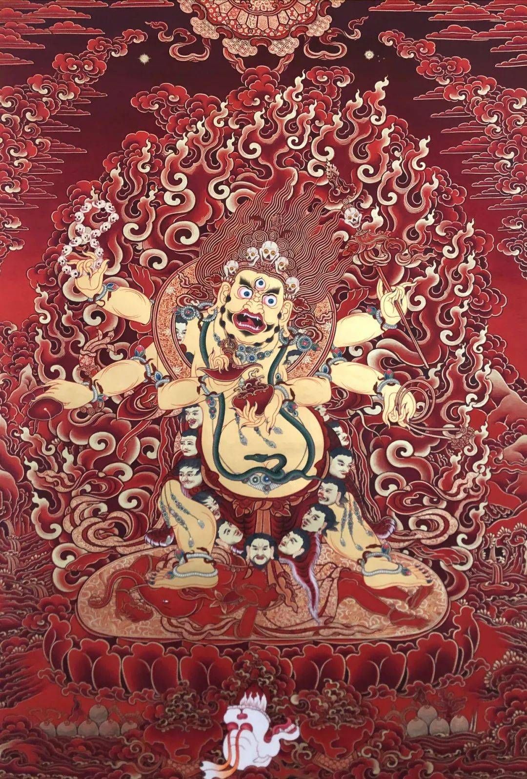 《六臂玛哈嘎拉》,棉布及矿物颜料,75x50cm,2018年,来自弘唐