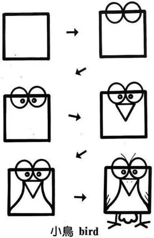 趣味美术幼儿园简笔画玩转方形各种小动物变变变
