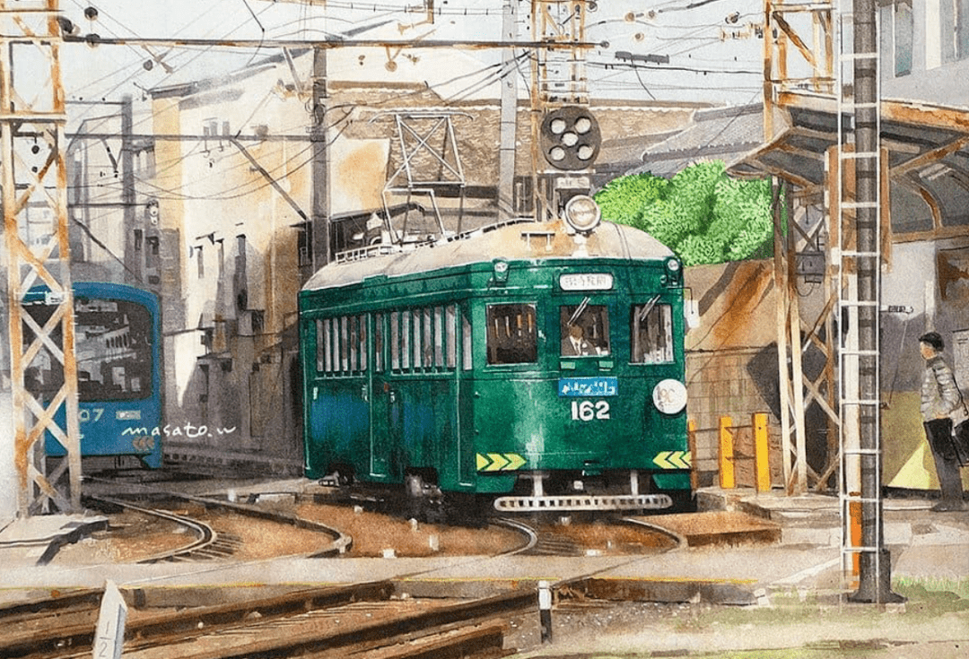 日本水彩画家渡部政人masatowatanabe作品欣赏火车系列