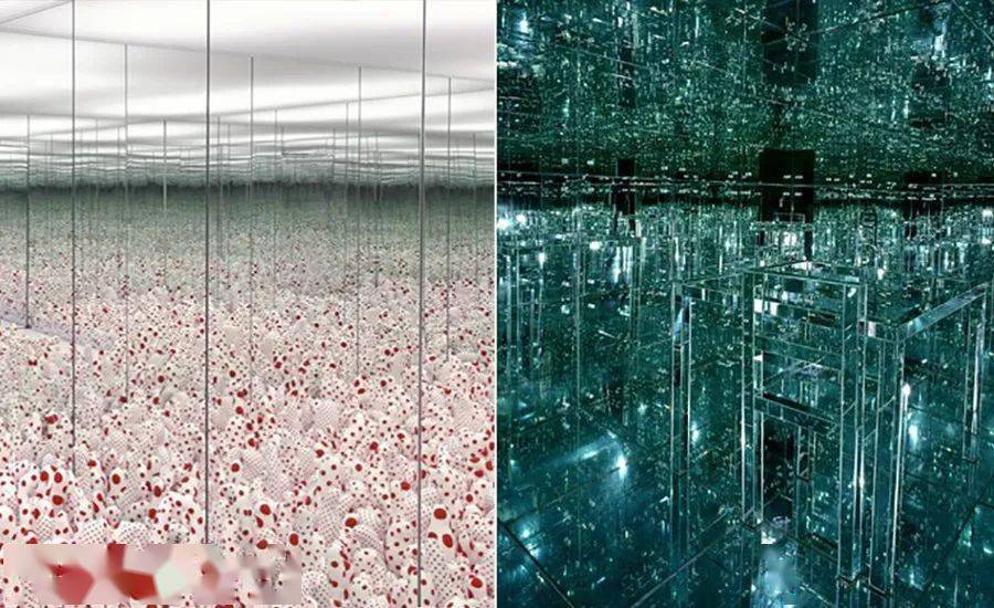 左: 草间弥生「无限镜屋」 1965 年 3 月,右: lucas samaras「镜屋」