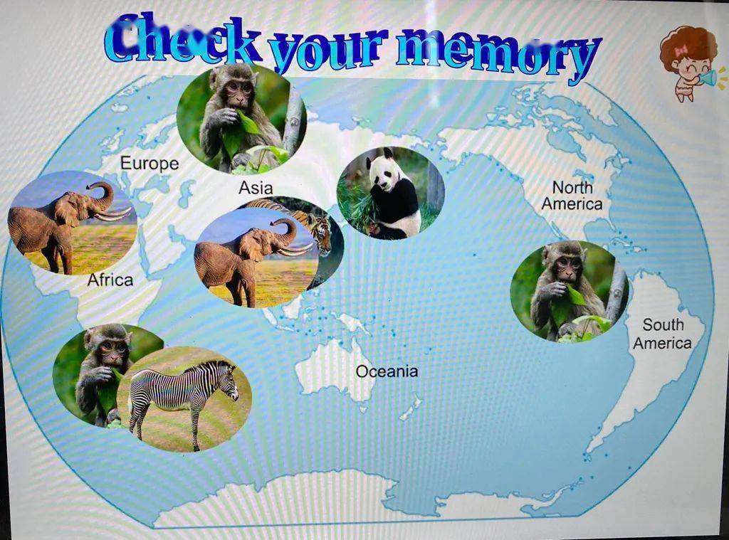 在学习不同动物在不同的地方居住时,巧妙的引入七大洲的英文表述方式