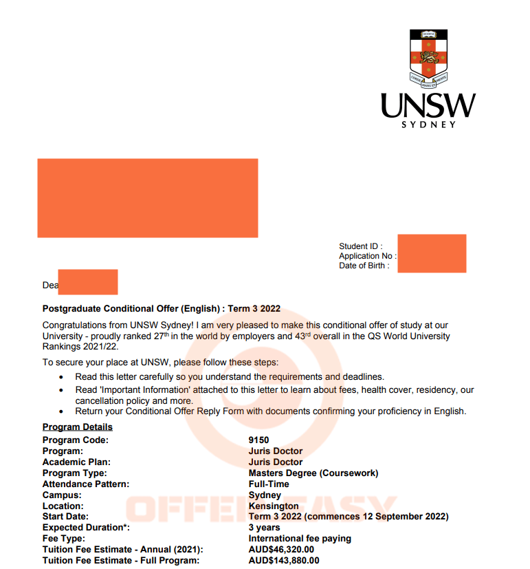 offer速报新南威尔士大学jd