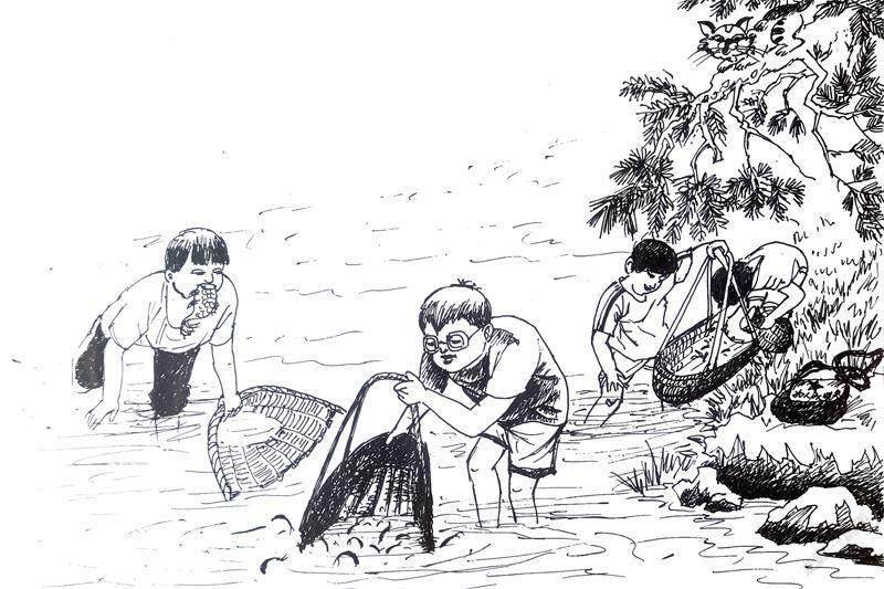 第二天,我放学回到家,民工队的厨师就对我说:"你们这儿河沟里的鱼真是