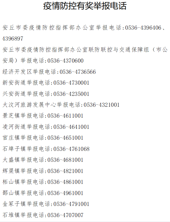 附件:疫情防控有奖举报电话 安丘市委统筹疫情防控和经济运行 工作