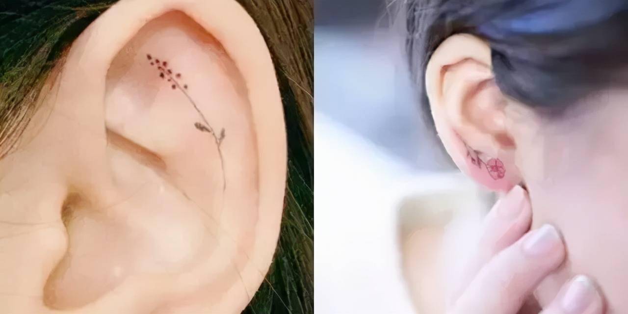 反而很有诗意没有传统纹身那么霸气一小束根茎和花蕊浅浅的描绘在耳朵