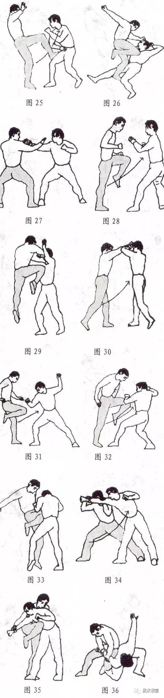 肋,所走路线是自下而上;右飞膝击敌头部,由下斜向左上方;发右飞膝之前