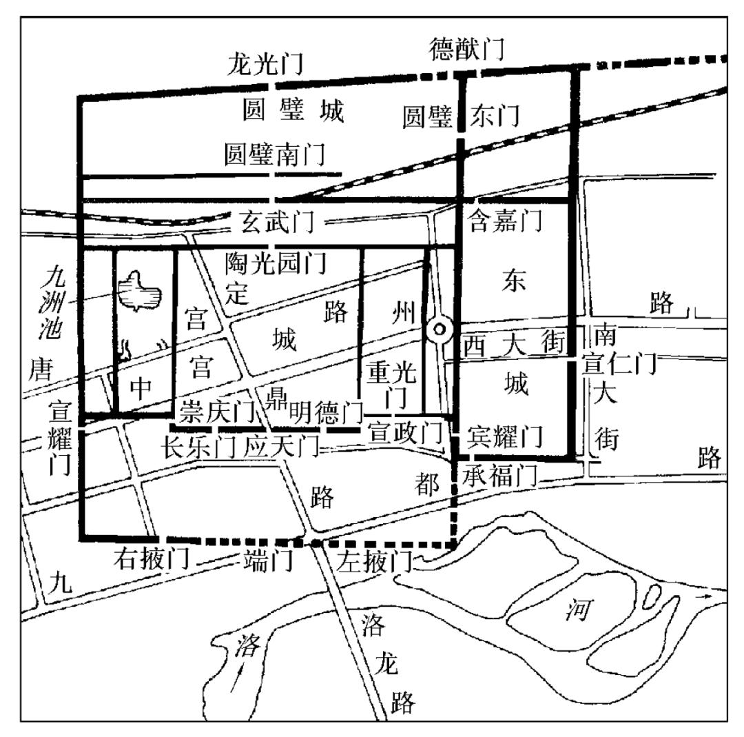 隋唐洛阳城宣仁门遗址位置分布图这两项工程耗费了无数人力物力,老