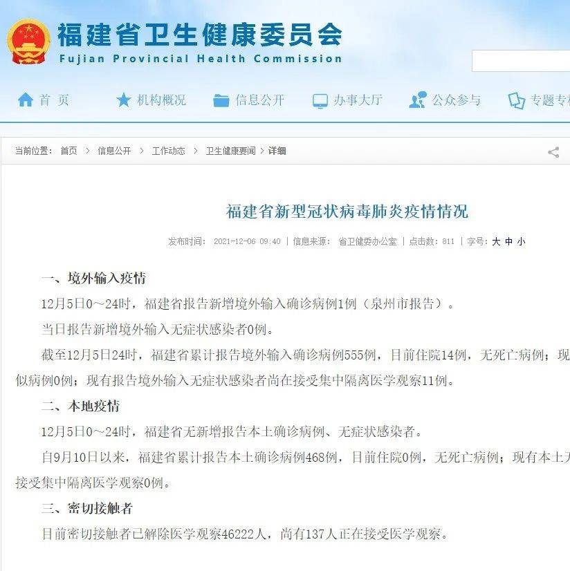 刚刚通报:福建新增境外输入确诊病例1例! 晋江发布外来密切接触者活动轨迹!_福建新增1例阳性:广西入境当天返回_疫情_报告