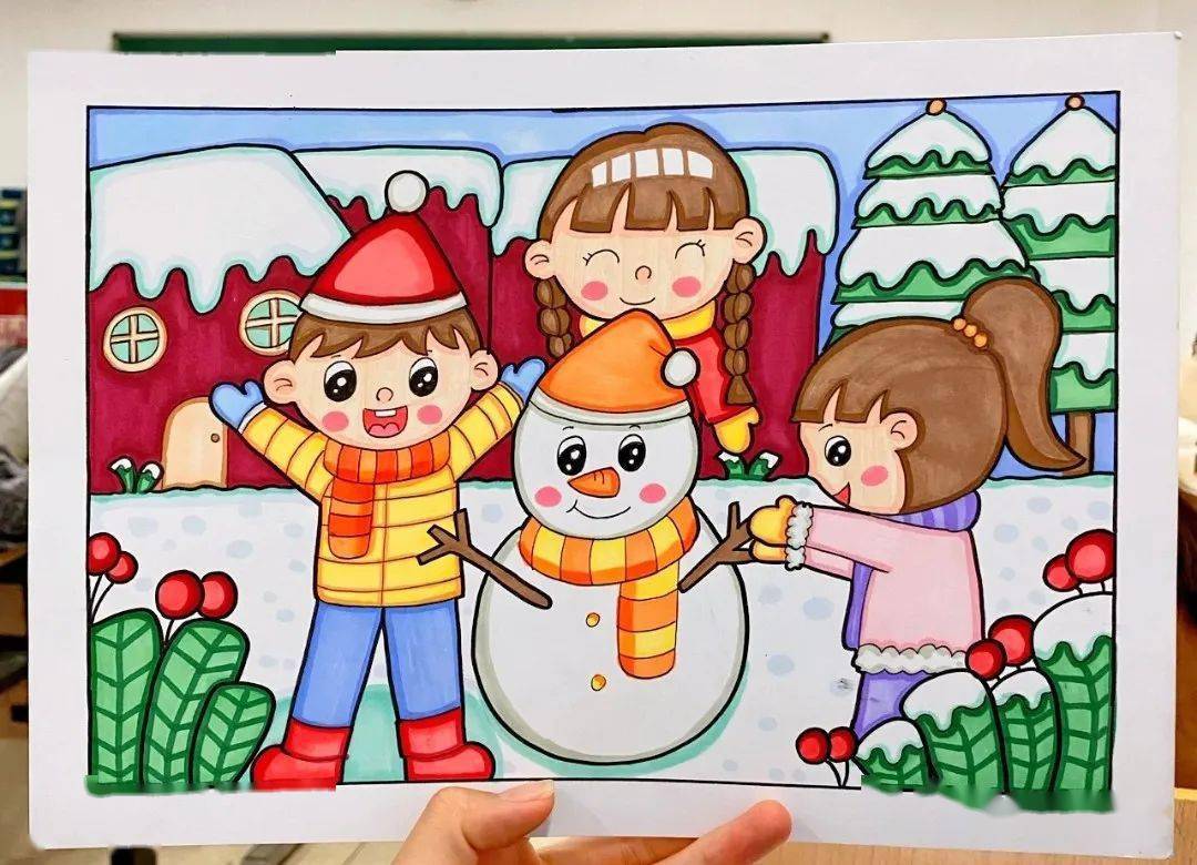简单儿童画冬天图片