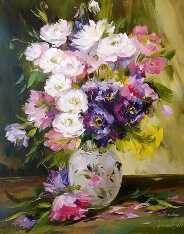 直接画法的花卉刀画~俄罗斯画家亚历山大·谢尔盖耶夫油画作品欣赏