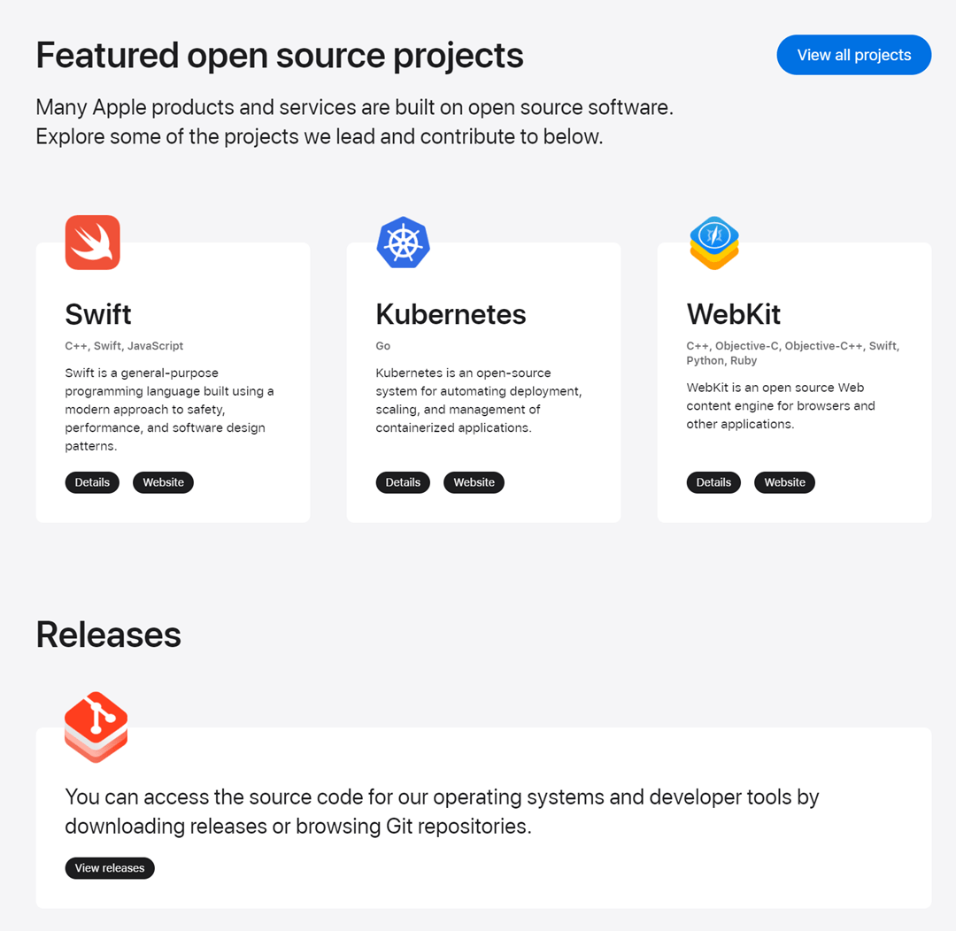 网站|苹果推出重新设计的开源网站，包括iOS、macOS代码