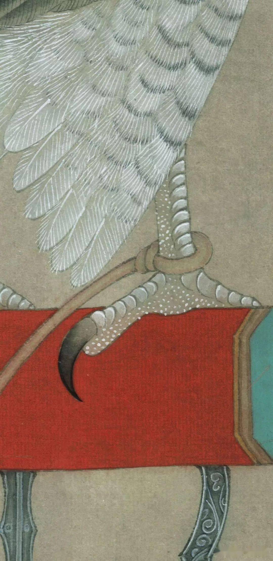 临元徐泽架上鹰图工笔绘制解析