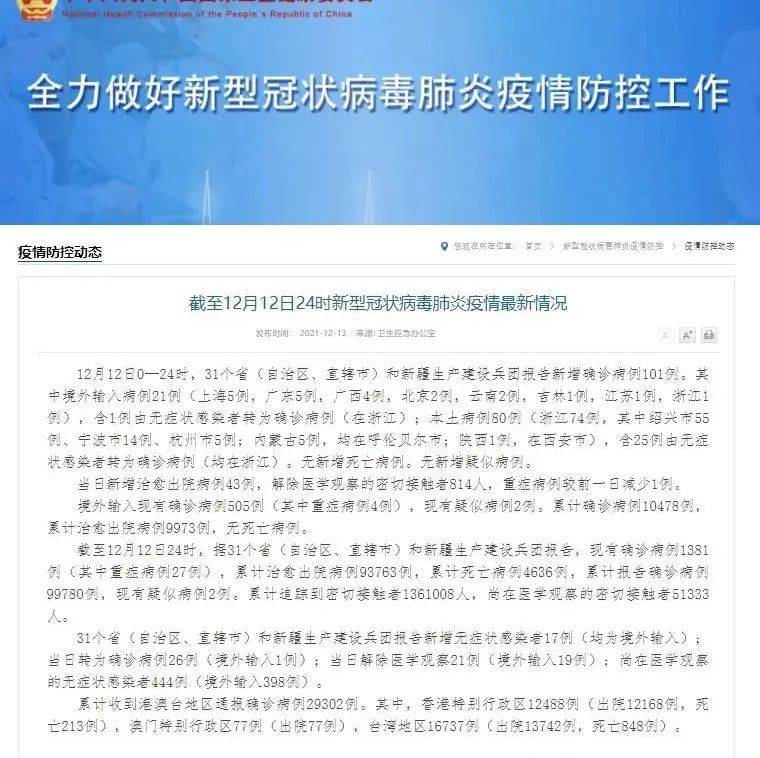 严防！12日新增确诊病例101例，其中本土病例80例_浙江新增确诊病例38例 无症状9例_31省区市新增本土确诊80例_31省区市新增本土确诊49例