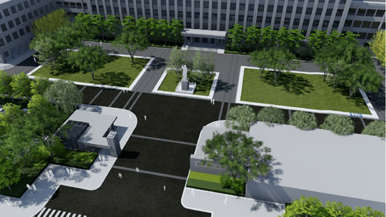 入口景观:在改造中,设计强化校园大门形象展示功能,以种植弱化三环