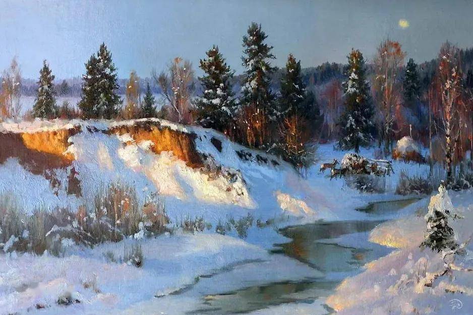 俄罗斯画家笔下的冬日雪景,每一笔都是细节
