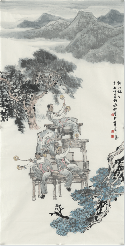 中國畫陳榮《大壩高裝》0468x68cm 中國畫李江,施秉偉《川北大木偶戲