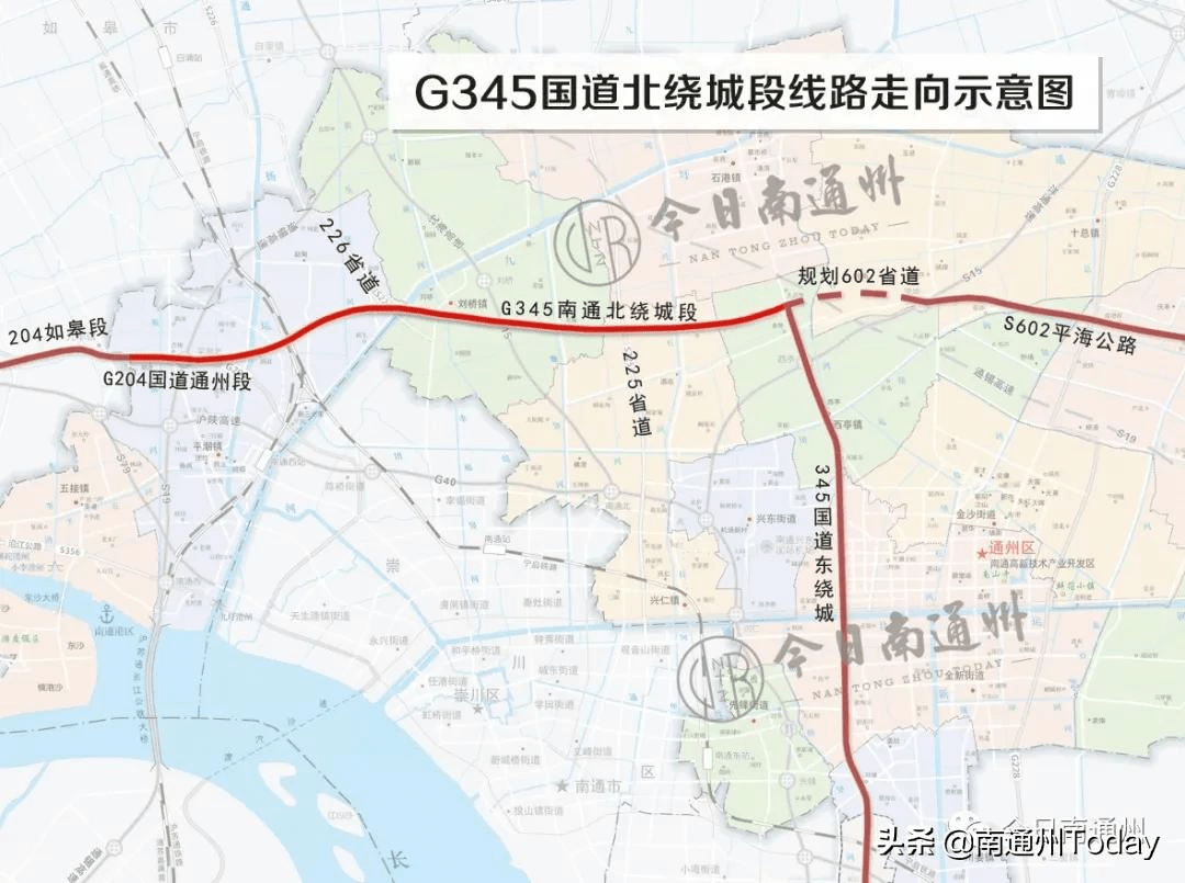 g345 南通北绕城段工程项目,路线起自345国道东绕城与规划602省道交叉