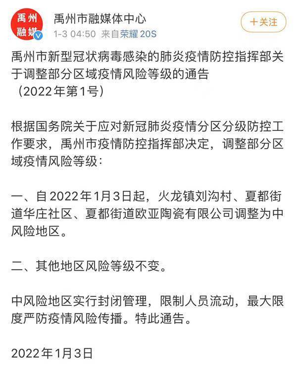 夏都街道|河南省禹州市三地调整为中风险地区