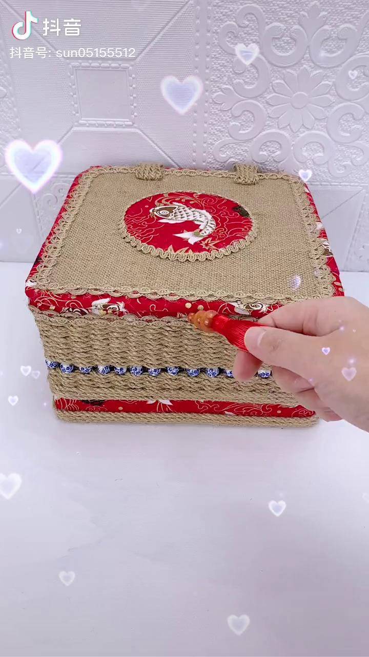 麻绳手工收纳盒,看着就喜庆一起来做吧dou 小助手_麻绳_手工_百宝箱