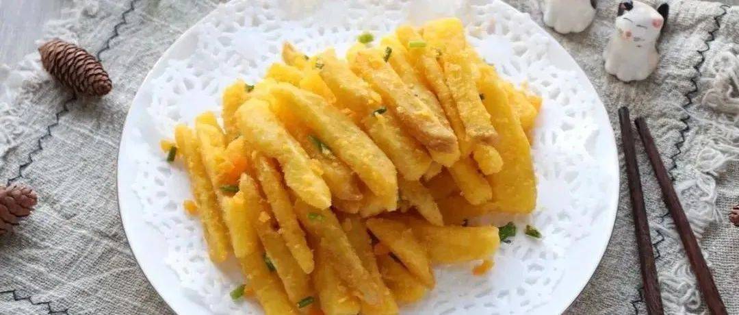 【美食DIY】孩子喜欢的蛋黄焗薯条_土豆_备用_咸蛋