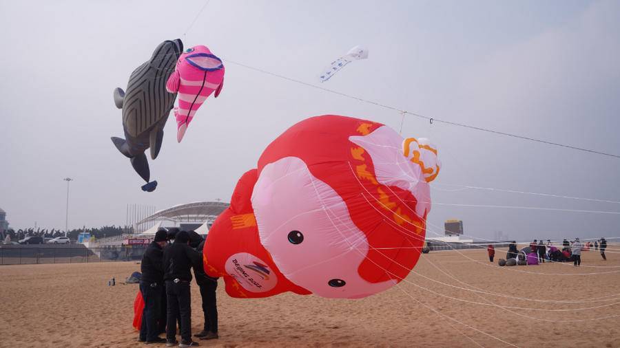 2022米长串潍坊风筝飞天为北京冬奥会加油