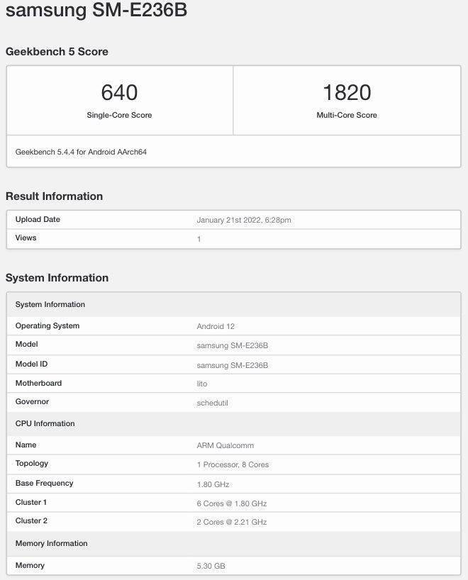 核心|三星 Galaxy F23 5G 现身 Geekbench：搭载骁龙 750G
