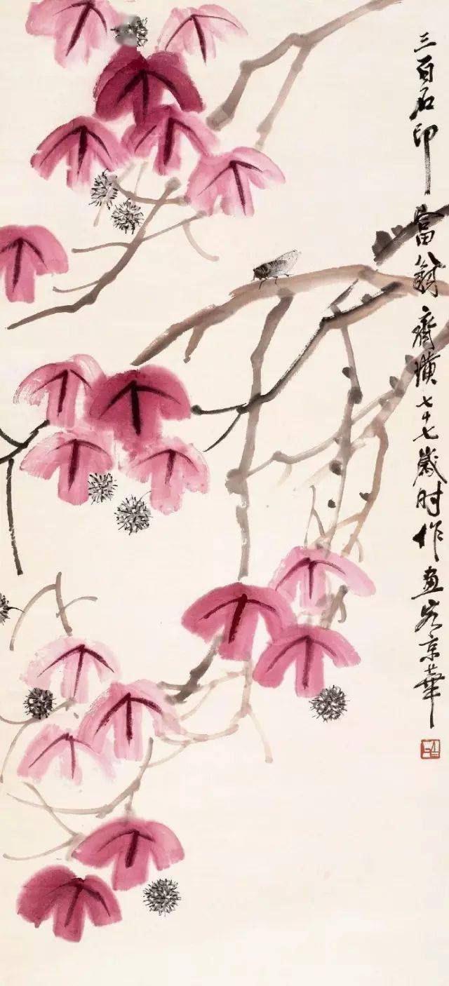 齐白石的秋叶红蝉 | 高蝉多远韵,茂树有余音!_作品_秋色_枫叶