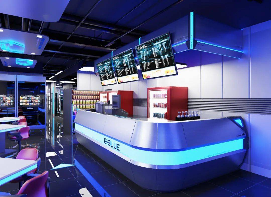 宜博电竞馆陆河岁宝店占地约600平米集五黑房对战区桌球棋牌等