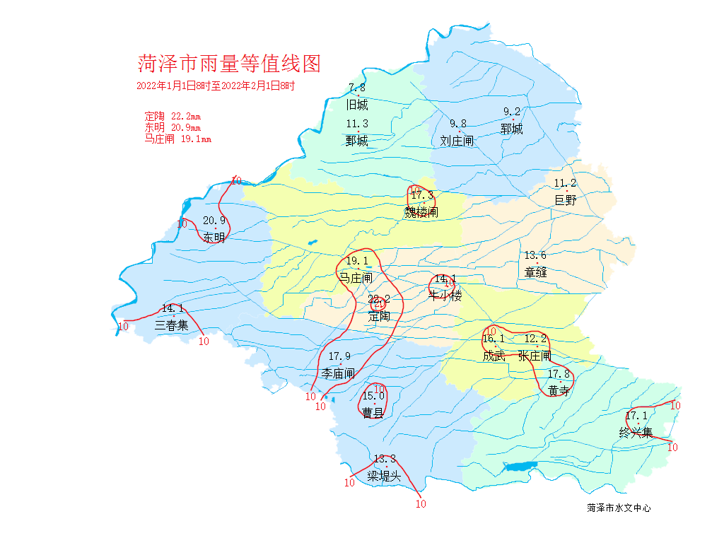 6mm,其他縣區降水量分別為成武