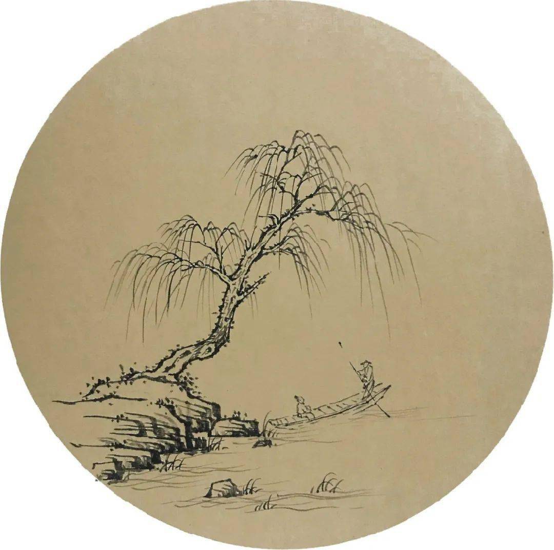 【国画教程】写意《柳溪行舟》_山水画_变化_中国